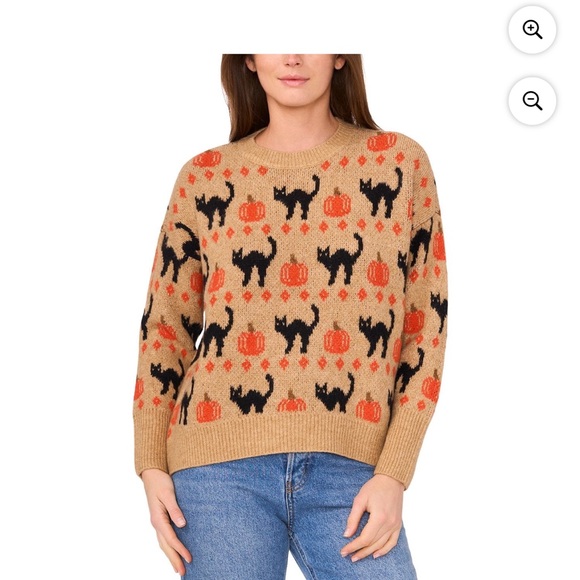Vince Camuto Sweaters - Vince Camuto Tan Sweater with Black Cats and Orange Pumpkins
